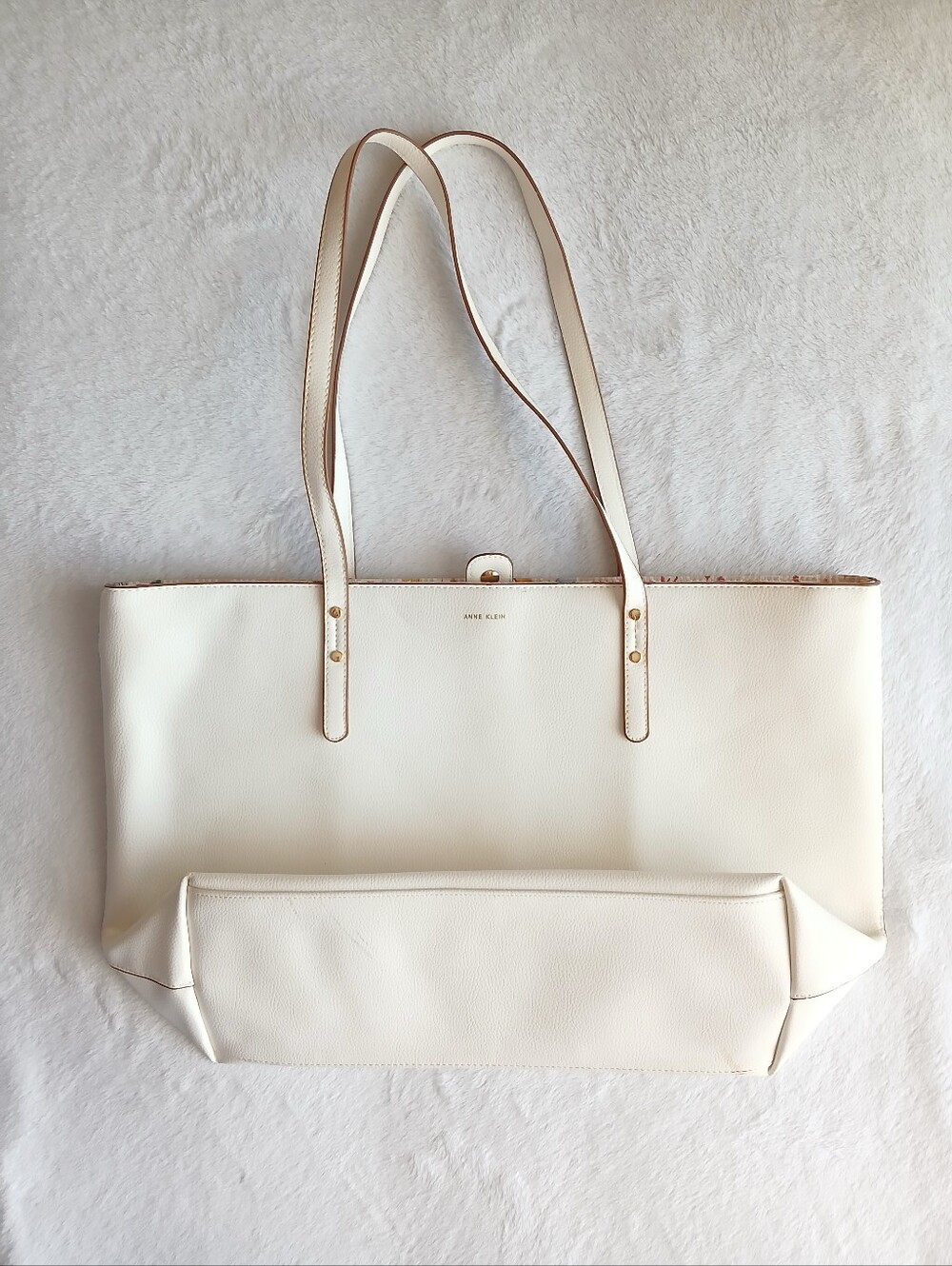 Anne Klein Cream Tote Bag with Floral Interior – Work & Everyday Shoulder Bag